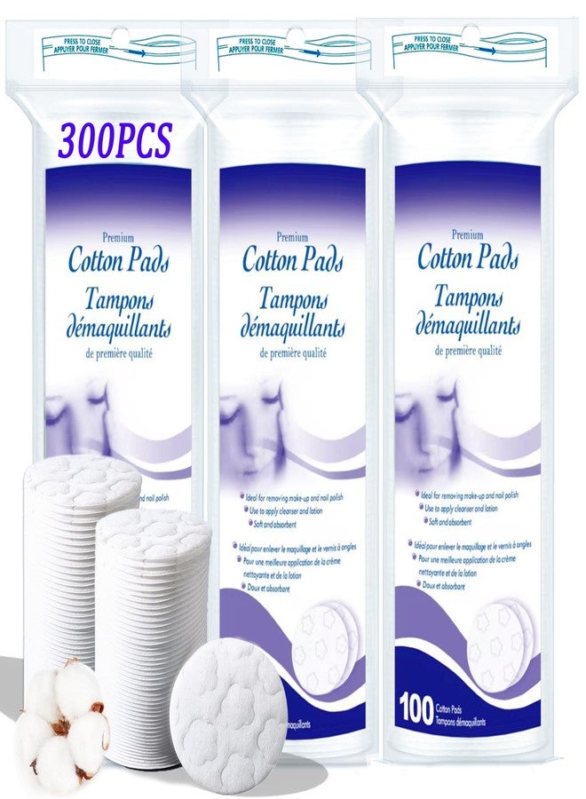 KUKEO Premium Cotton Pads for Face, 300 Count Round Makeup Remover Pads, 100% Pure & Natural Organic Cotton Rounds, Lint-Free Facial Pads Cleansing Cotton (100 Count (Pack of 3)) - Image 1