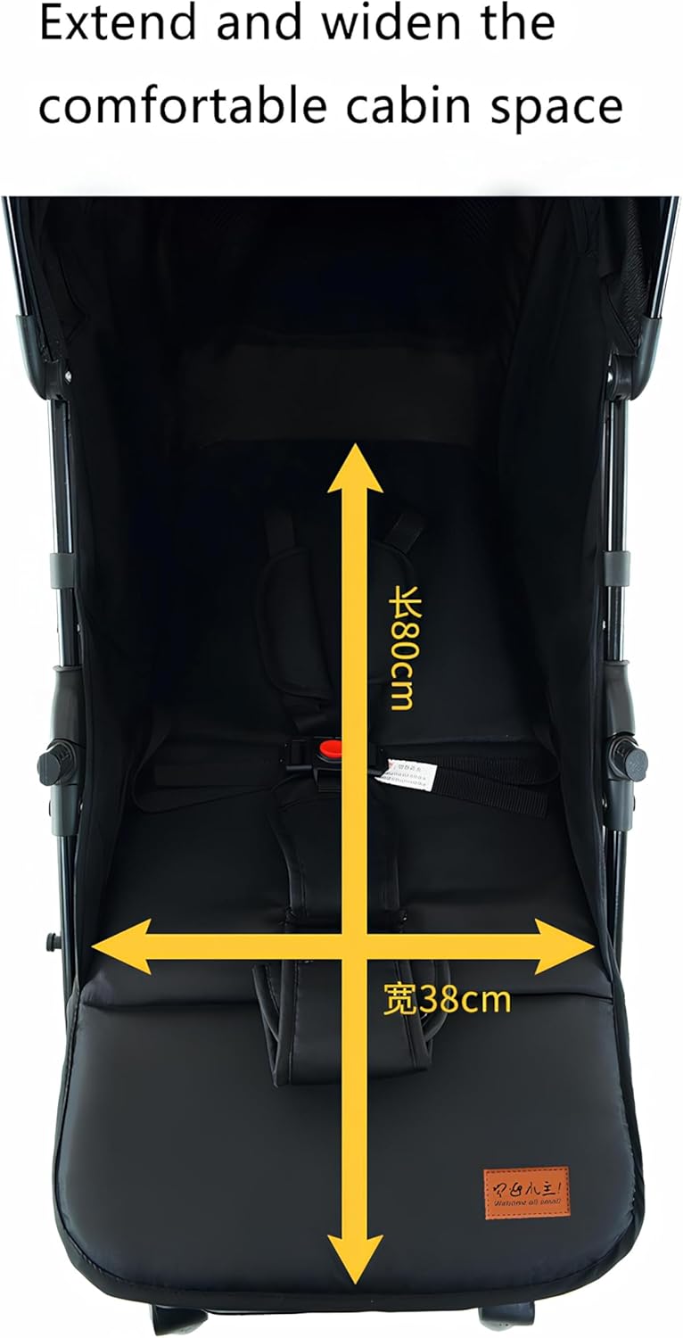 HOTSUAE Lightweight Stroller,Foldable Baby Stroller, 0-3 Year Old Baby Travel Stroller With Storage Basket, Four-Wheel Suspension, One Click Folding, Can Sit Or Lie Down, 5-Point Seat Belt, Black - Image 3