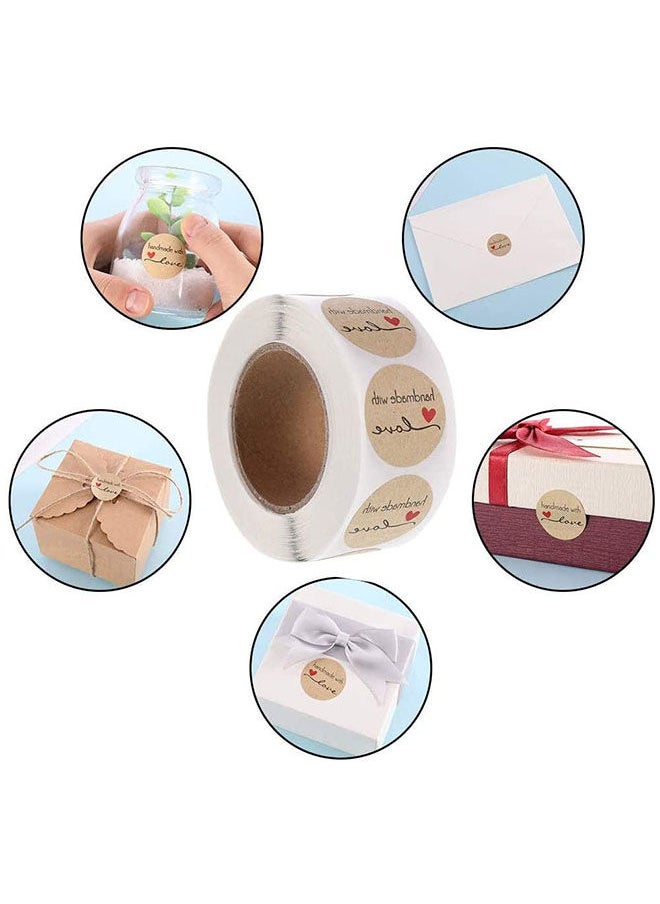 Wownect - Brown Kraft Paper Labels Stickers Handmade With Love [1inch Sticker][1000 Pcs Labels] for Baking Packaging Envelope Seals Birthday Party Gift Wrap Brown Tags for Wedding - Image 1