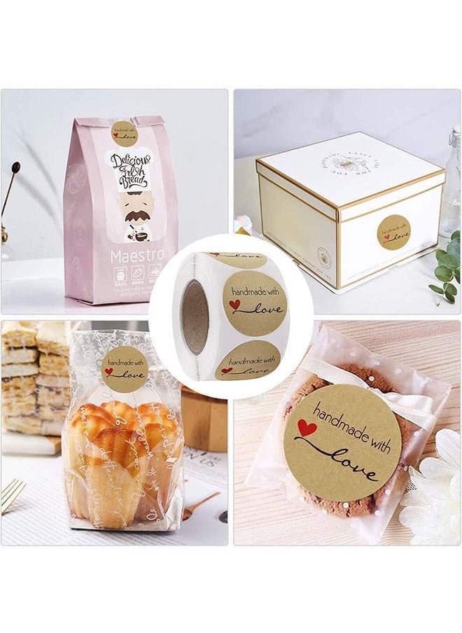 Wownect - Brown Kraft Paper Labels Stickers Handmade With Love [1inch Sticker][1000 Pcs Labels] for Baking Packaging Envelope Seals Birthday Party Gift Wrap Brown Tags for Wedding - Image 1
