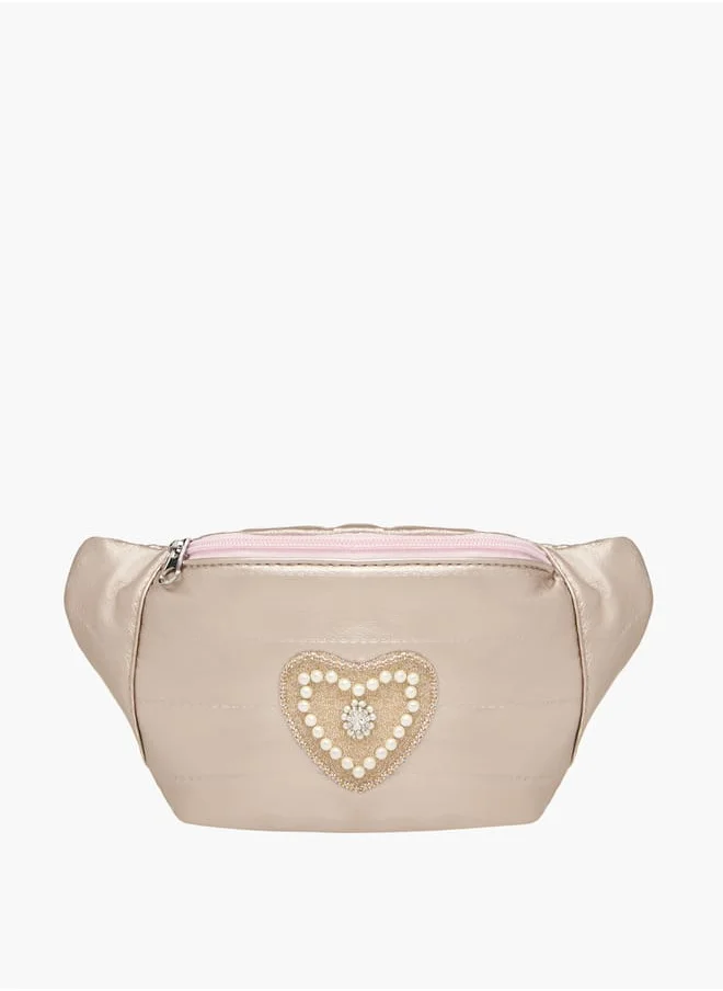 ميسي الصغيرة Embellished Heart Waist Bag with Zip Closure