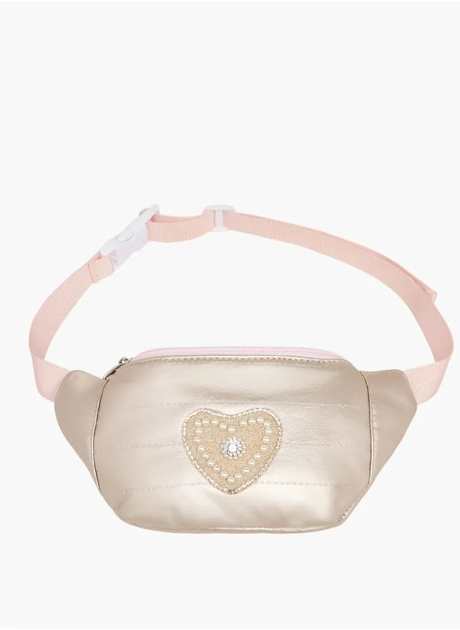ميسي الصغيرة Embellished Heart Waist Bag with Zip Closure