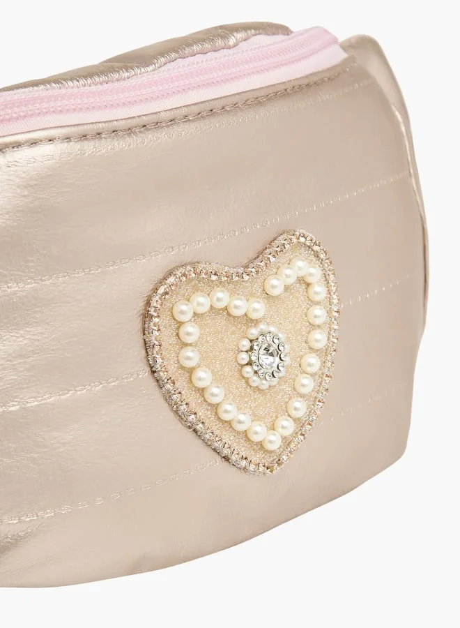 Little Missy Embellished Heart Waist Bag with Zip Closure