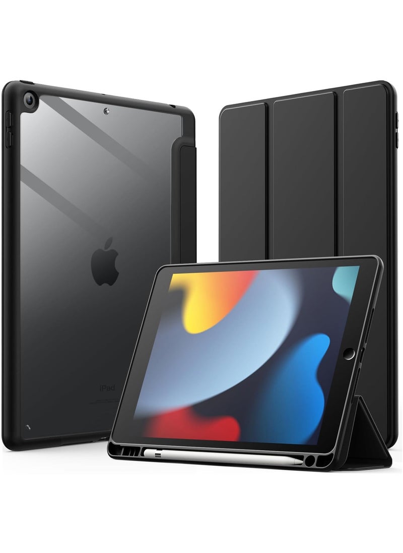 MahMir - Case for iPad 9th Generation (10.2-Inch) (9th/8th/7th Generation, 2021/2020/2019) Supports Apple pencil 2nd Gen. Attachment and wireless charging, Clear Transparent Back Shell Slim Stand Shockproof Tablet Cover, (Black) - Image 1