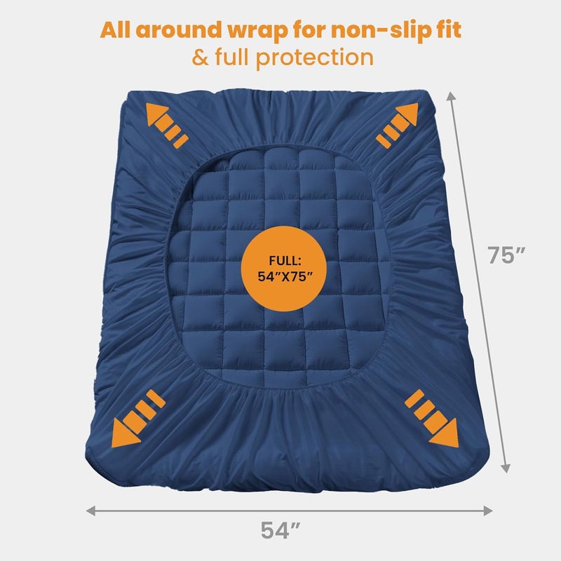 MATBEBY Full Size Mattress Pad - Cooling Breathable Mattress Topper, Quilted Fitted Mattress Protector, Pillow Top Mattress Cover with 8-21" Deep Pocket, Machine Washable, Navy Blue, 54x75 Inches - Image 5