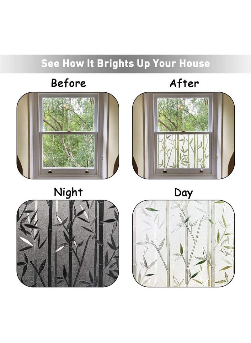 SYOSI Window Frosting Film, Privacy Frosted Self- Adhesive Opaque Static Glass Window Film Clings Removable Anti-UV Bamboo Cling Pattern Film for Home Office Store Decoration (45 x 200cm)  - Image 5