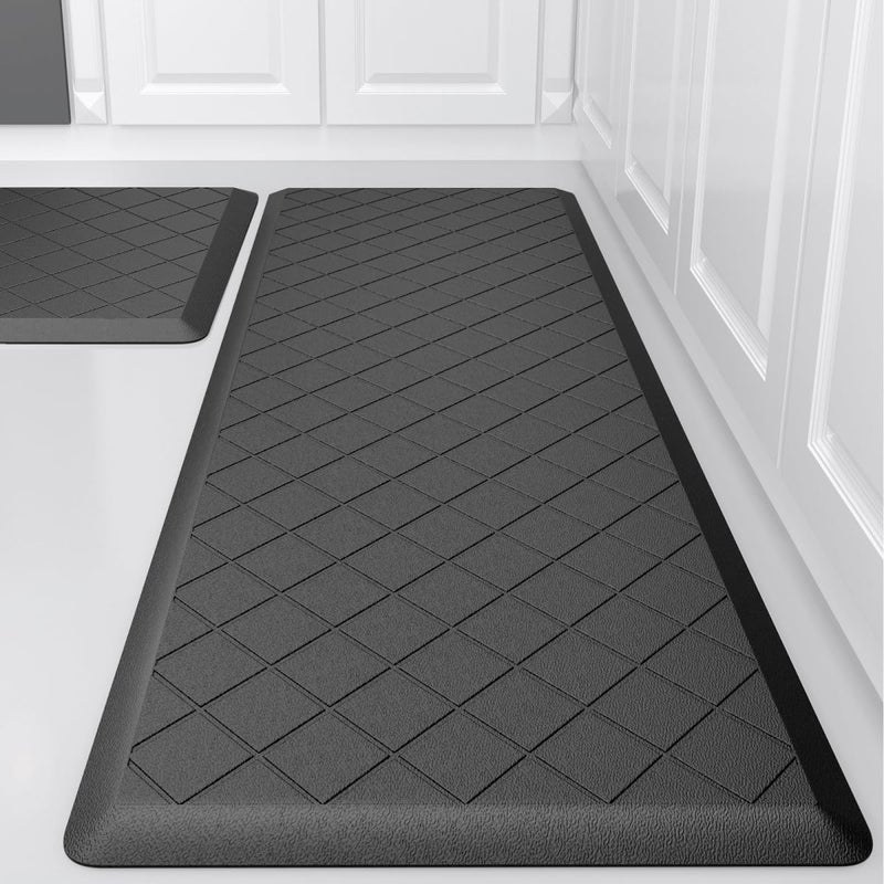 WEZVIX Cushioned Kitchen Mat 2 PCS, Anti Fatigue Kitchen Rugs, Heavy Duty Kitchen Rugs and Mats Non-Skid, Ergonomic Comfort Foam Kitchen Floor Mat for Home, Office, Sink, Laundry - Black - Image 1