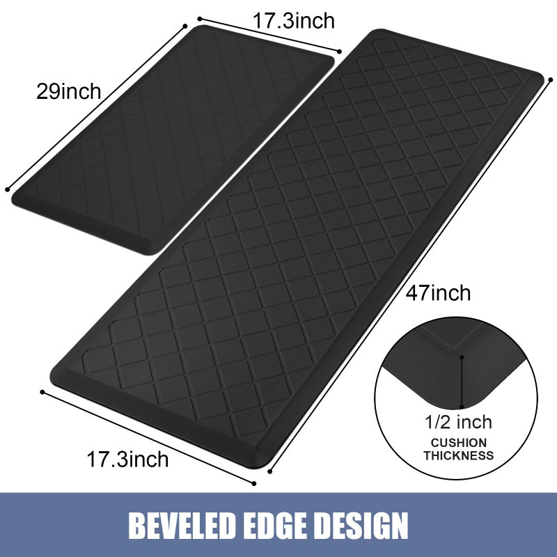 WEZVIX Cushioned Kitchen Mat 2 PCS, Anti Fatigue Kitchen Rugs, Heavy Duty Kitchen Rugs and Mats Non-Skid, Ergonomic Comfort Foam Kitchen Floor Mat for Home, Office, Sink, Laundry - Black - Image 3