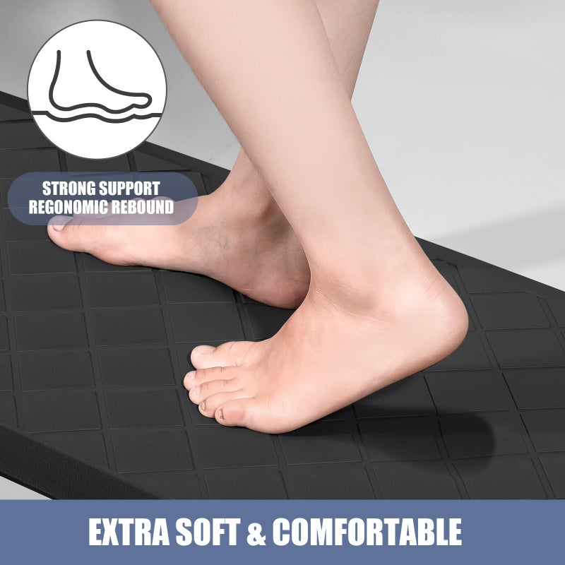 WEZVIX Cushioned Kitchen Mat 2 PCS, Anti Fatigue Kitchen Rugs, Heavy Duty Kitchen Rugs and Mats Non-Skid, Ergonomic Comfort Foam Kitchen Floor Mat for Home, Office, Sink, Laundry - Black - Image 4
