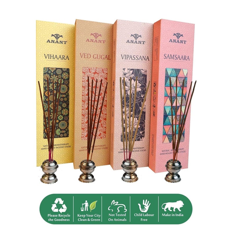 Anant Natural Hand Rolled Premium Fragrance Incense Sticks | Pack of 4 | Samsaara | Vipassana | Ved Gugal | Vihaara | Spiritual Agarbattis - 40 Sticks/Box - Image 1