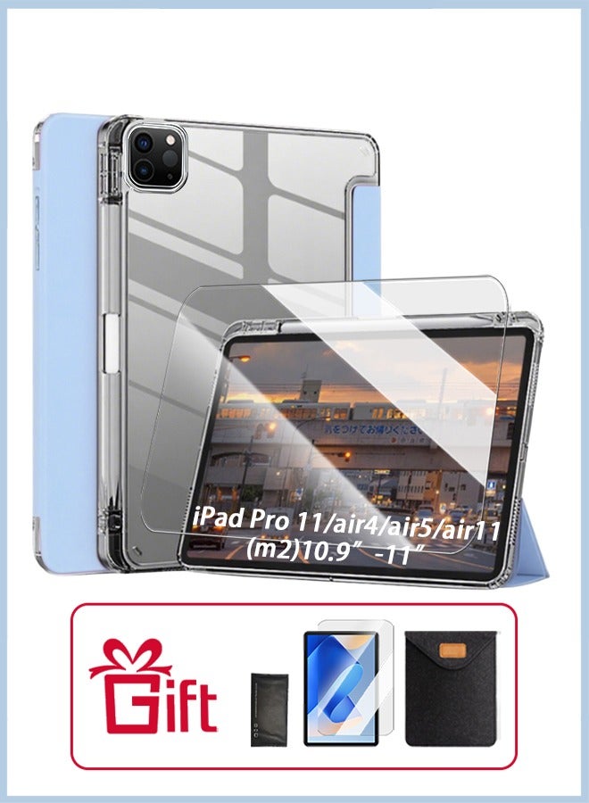 حافظة iPad Air 11 بوصة (M2) وغطاء iPad Pro 11 بوصة (الجيل الأول/الثاني/الثالث/الرابع)، حافظة iPad شفافة مع فتحة للقلم وحامل ثلاثي الطي مقاوم للصدمات وخاصية الاستيقاظ الذكي/مجاني بسعر 23 درهمًا إماراتيًا وطبقة واقية مضادة للتوهج متوافقة مع iPad Air 10.9 بوصة من الجيل الرابع/الخامس - أزرق - Image 1