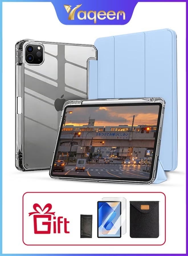 Case for iPad Air 11 inch M3 2025/Case for iPad Air 11 inch M2 2024 and iPad Air5 10.9 inch 2022/Air4 10.9 inch 2020 GeniPad Case Transparent Back With Pen Slot Shockproof Tri-Fold Stand Clear Transparent Slim Stand Auto Wake/Sleep,Cover for air 5th/air 4th 10.9inch 2022/2020,air 6th/air 7th 11inch 2025/2024 - Image 1