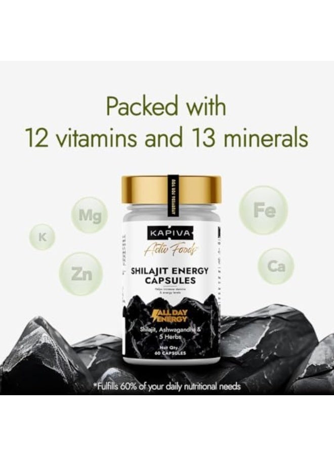Kapiva Shilajit/Shilajeet Energy 60 Capsules | Made with 100% Pure Shilajit | For All Day Energy & Stamina | With Ashwagandha,Gokshura | Contains 12 Vitamins & 13 Minerals - Image 3