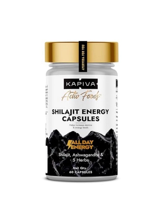Kapiva Shilajit/Shilajeet Energy 60 Capsules | Made with 100% Pure Shilajit | For All Day Energy & Stamina | With Ashwagandha,Gokshura | Contains 12 Vitamins & 13 Minerals - Image 1