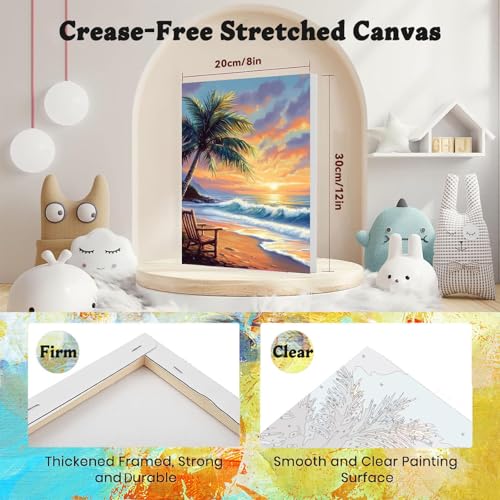 xackcme 4 Pack Paint by Numbers for Adults with Framed Canvas with Wooden Easel Beach Paint by Number on Canvas DIY Sea Turtle Acrylic Oil Painting Kits with Brushes for Home Wall Decor 8x12 inch - Image 3