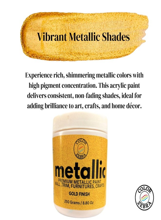 Color Zebra Acrylic Gold Metallic Paint - 250g (Pack of 1) | Metallic Paint for Wall Trim, Furniture, Crafts | Non Toxic Acrylic Metallic Paint for Professional Artists, Hobby Painters & Kids - Image 3
