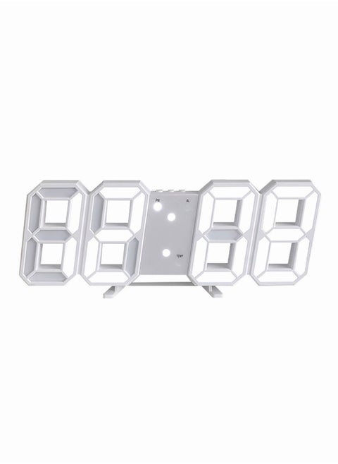 3D Digital Clock LED ساعة الحائط الرقمية مع عرض الوقت وعرض درجة الحرارة الأبيض