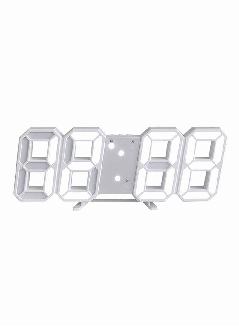 Generic - 3D Digital Alarm Clock LED Digital Wall Clock with Time Display and Temperature Display White - Image 1