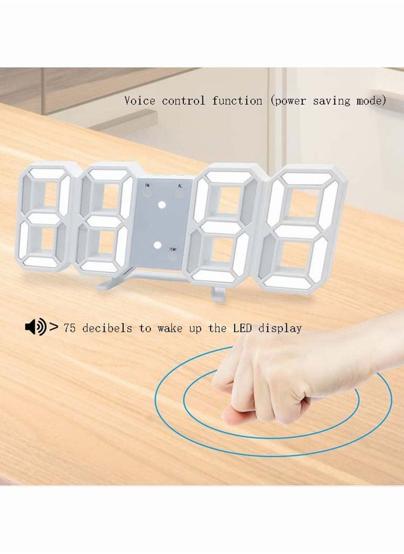 Generic - 3D Digital Alarm Clock LED Digital Wall Clock with Time Display and Temperature Display White - Image 1