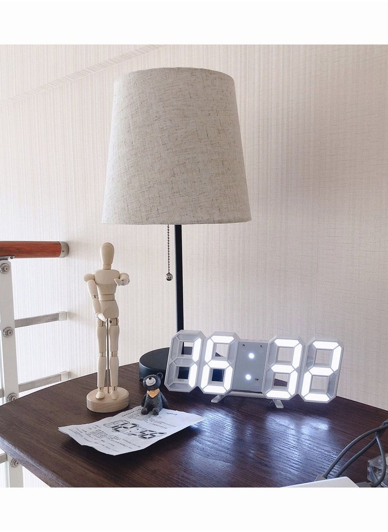 Generic - 3D Digital Alarm Clock LED Digital Wall Clock with Time Display and Temperature Display White - Image 1