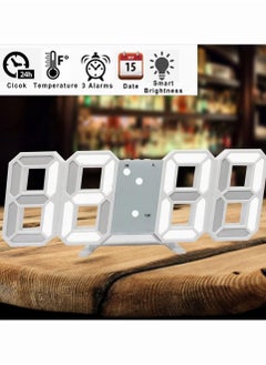 ماركة غير محددة 3D Digital Clock LED ساعة الحائط الرقمية مع عرض الوقت وعرض درجة الحرارة الأبيض  - Image 2