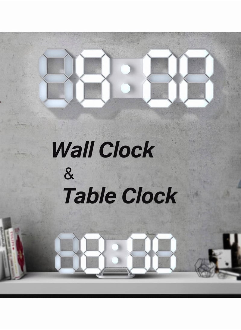 Generic - 3D Digital Alarm Clock LED Digital Wall Clock with Time Display and Temperature Display White - Image 1