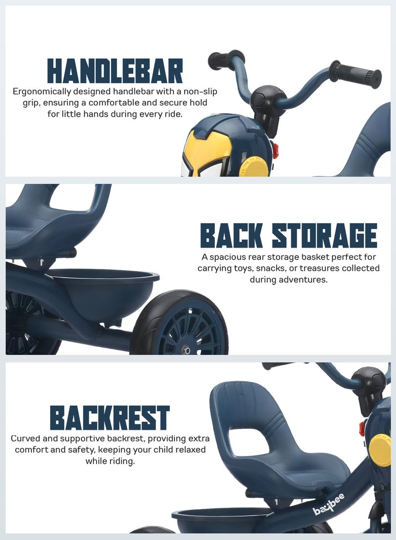 BAYBEE Blaze Baby Tricycle for Kids, Smart Plug n Play Kids Cycle with Music, Light, High backrest & Rear Storage Baskets | Kids Tricycle | Baby Cycle for Kids 2 to 5 Years Boy Girl Blue - Image 5
