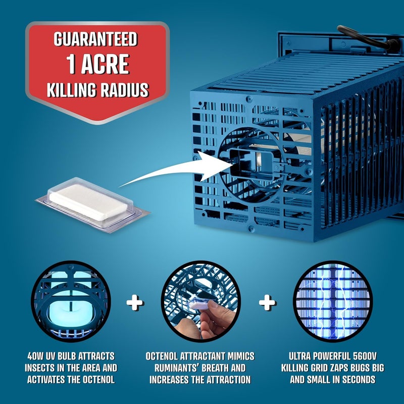 Flowtron Bug Zapper, 1 Acre of Outdoor Coverage with Powerful 40W Bulb & 5600V Instant Killing Grid, Electric Insect, Fly & Mosquito Zapper, Made in The USA - Blue Color - Image 3