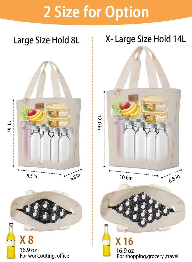 GLENKEY Stylish Lunch Box Tote Bag - Insulated Soft Lunch Bag for Women - Large Simple Cooler Bag Reusable Leakproof Lunchbox for Adults Work Picnic Outdoor Trips Beige 8L - Image 2
