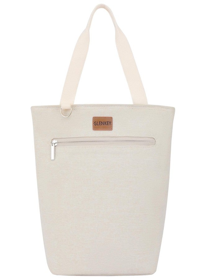 GLENKEY Stylish Lunch Box Tote Bag - Insulated Soft Lunch Bag for Women - Large Simple Cooler Bag Reusable Leakproof Lunchbox for Adults Work Picnic Outdoor Trips Beige 8L - Image 1