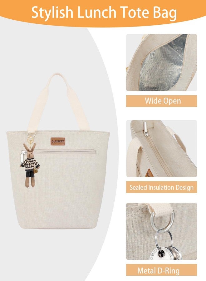 GLENKEY Stylish Lunch Box Tote Bag - Insulated Soft Lunch Bag for Women - Large Simple Cooler Bag Reusable Leakproof Lunchbox for Adults Work Picnic Outdoor Trips Beige 8L - Image 4