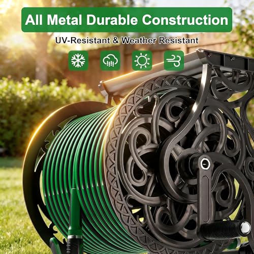 AQUAZILLA Garden Hose Reel Wall Mount Metal, Holds 135 ft x 5/8" Decorative Water Hose Holder for Outside Storage, Heavy Duty Aluminum Frame w/Shelf, No-Leak Aluminum Water System, Easy Assmbly, Dark Bronze - Image 3