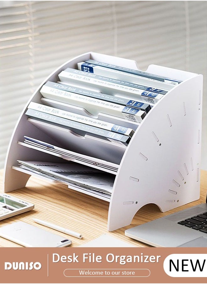 DUNISO Fan Shaped Desk File Organizer, 6 Compartments File Holder,Desktop Storage File Sorter, A4 Letter Tray File Rack, Large Capacity File Sorter, Desktop Paper Letter Tray Organizer for Home Office Classroom  - Image 1
