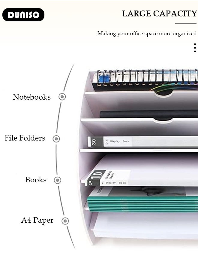 DUNISO Fan Shaped Desk File Organizer, 6 Compartments File Holder,Desktop Storage File Sorter, A4 Letter Tray File Rack, Large Capacity File Sorter, Desktop Paper Letter Tray Organizer for Home Office Classroom  - Image 2