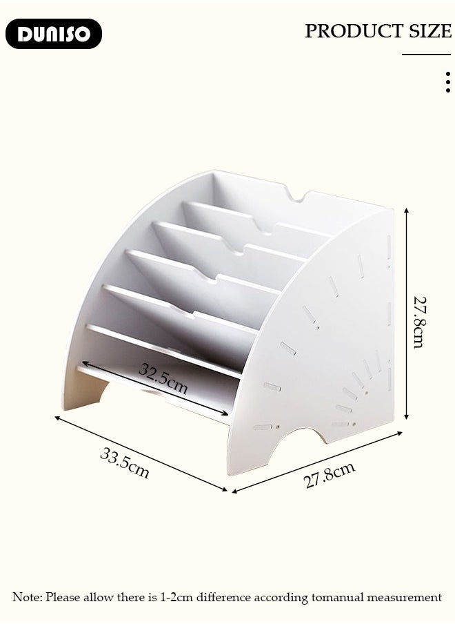 DUNISO Fan Shaped Desk File Organizer, 6 Compartments File Holder,Desktop Storage File Sorter, A4 Letter Tray File Rack, Large Capacity File Sorter, Desktop Paper Letter Tray Organizer for Home Office Classroom  - Image 4