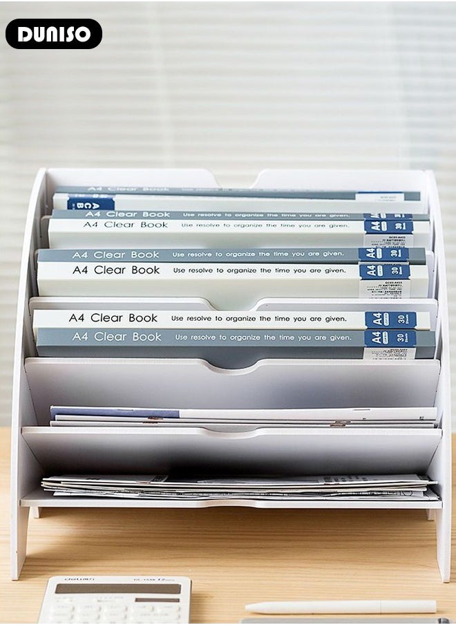 DUNISO - Fan Shaped Desk File Organizer, 6 Compartments File Holder,Desktop Storage File Sorter, A4 Letter Tray File Rack, Large Capacity File Sorter, Desktop Paper Letter Tray Organizer for Home Office Classroom - Image 1
