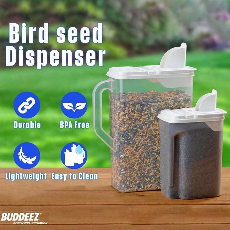Buddeez Pet Food Storage Containers - 2 Count Bird Seed Dispenser with Pour Tight Lids and Easy Pour Spouts, 8 Qt and 3.5 Qt, Bird Seed Storage for Small and Large Feed, BPA Free - Image 3