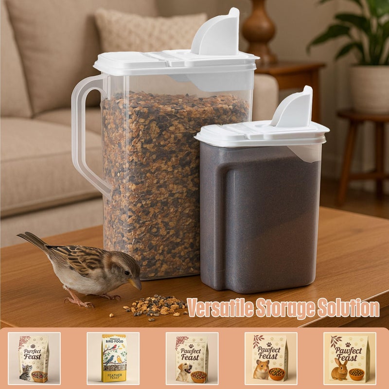 Buddeez Pet Food Storage Containers - 2 Count Bird Seed Dispenser with Pour Tight Lids and Easy Pour Spouts, 8 Qt and 3.5 Qt, Bird Seed Storage for Small and Large Feed, BPA Free - Image 5