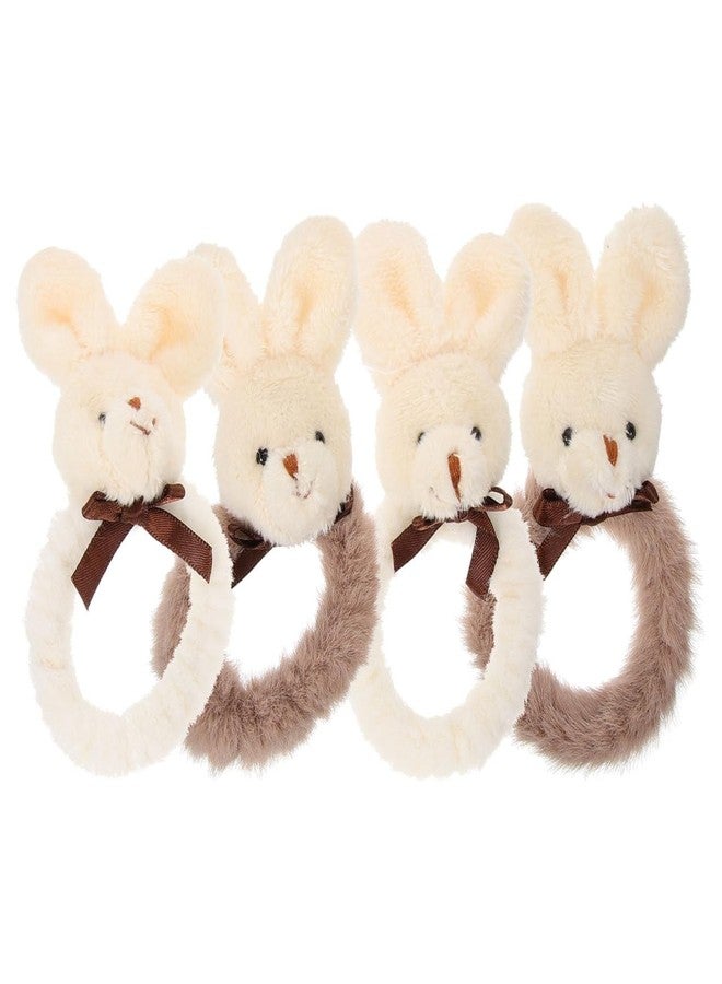 FOYTOKI Rabbit Themed Hair Ties, 4pcs Plush Bunny Rubber Band Plush Hair Tie Girls Hair Accessories Elastic Hair Bands Scrunchie Holder, Assorted Color, Cute - Image 1
