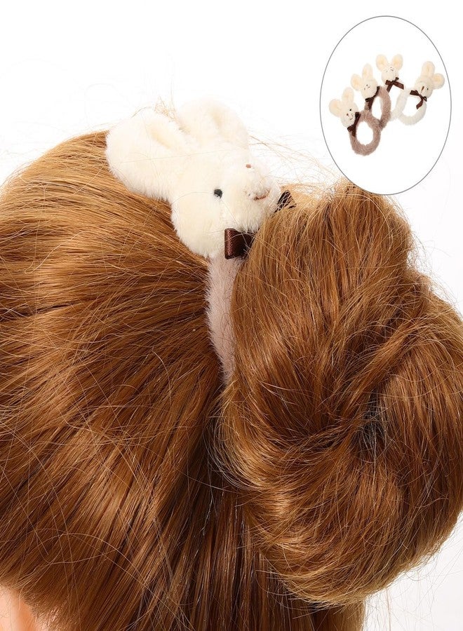 FOYTOKI Rabbit Themed Hair Ties, 4pcs Plush Bunny Rubber Band Plush Hair Tie Girls Hair Accessories Elastic Hair Bands Scrunchie Holder, Assorted Color, Cute - Image 5