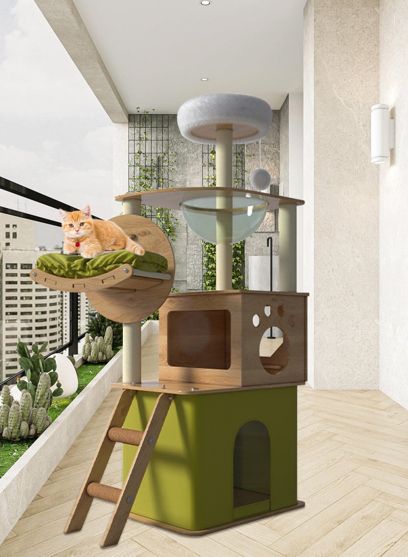 أوربازار إطار تسلق كبير للقطط، برج متعدد المستويات للقطط، شجرة للقطط، عش للقطط، شقة للحيوانات الأليفة، منصة قفز للقطط، لوح خدش للقطط، عمود خدش للقطط من السيزال، ألعاب للقطط، 40×55×150 سم، أخضر - Image 3