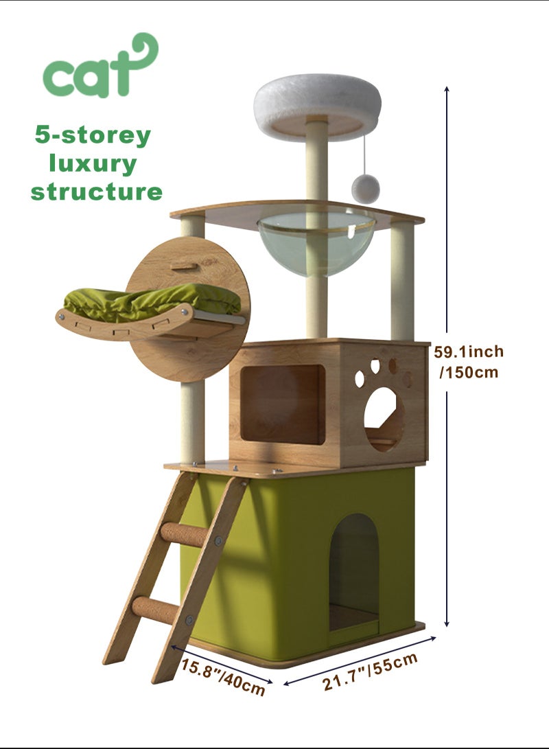أوربازار إطار تسلق كبير للقطط، برج متعدد المستويات للقطط، شجرة للقطط، عش للقطط، شقة للحيوانات الأليفة، منصة قفز للقطط، لوح خدش للقطط، عمود خدش للقطط من السيزال، ألعاب للقطط، 40×55×150 سم، أخضر - Image 5