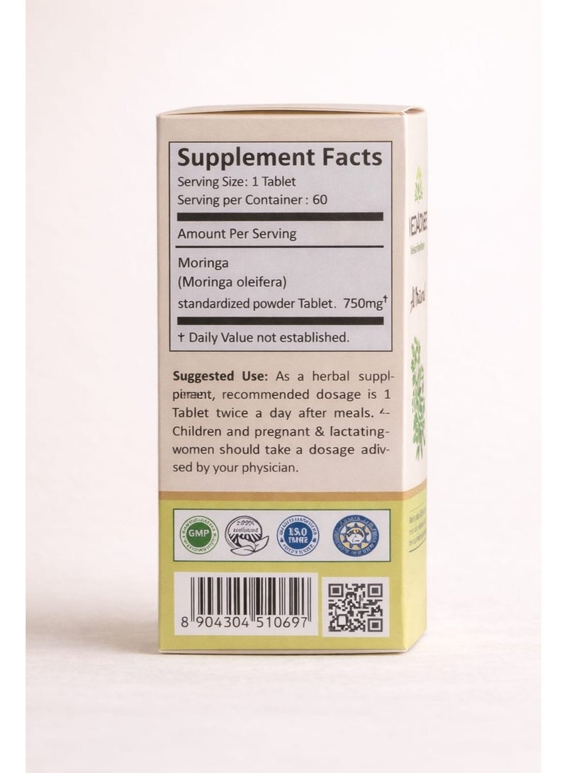 VEDAONE Moringa Tablets 750mg (60 Tablets) | 100% Organic Superfood | Immunity, Energy & Digestion Support - Image 2