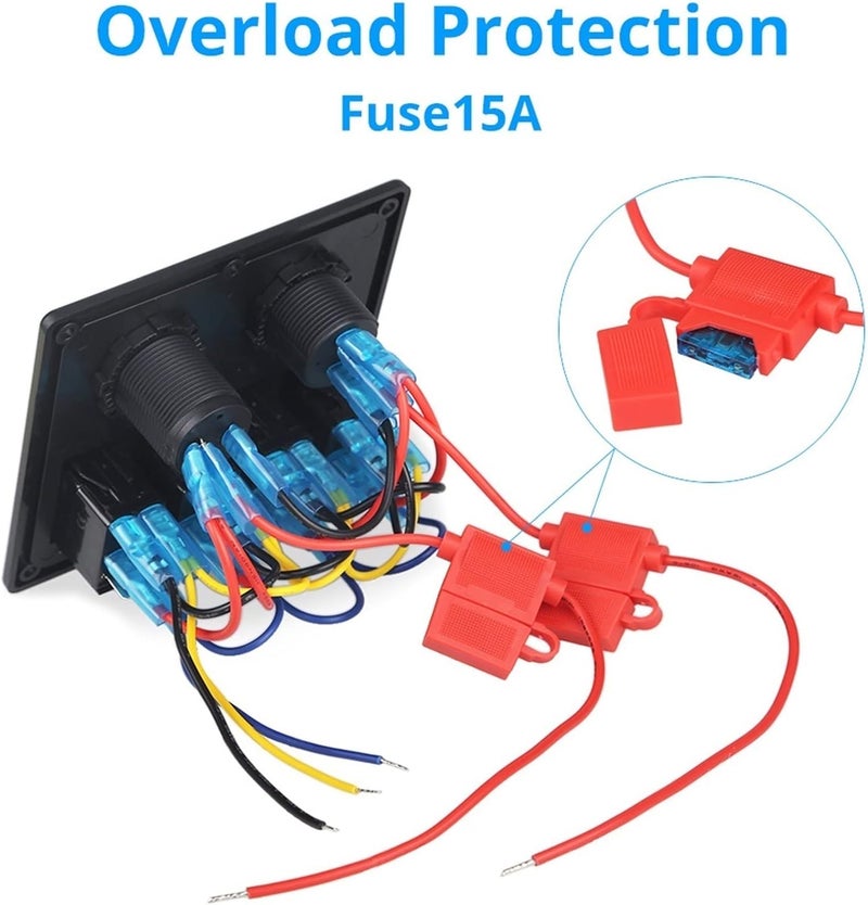 QASULER 12V 24V Marine Rocker Switch Panel with USB Charger - Image 2