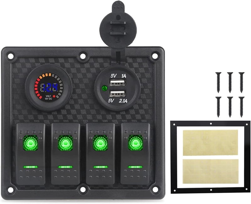 QASULER 12V 24V Marine Rocker Switch Panel with USB Charger - Image 1