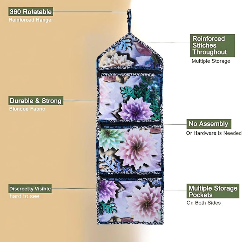 Kuber Industries Pack of 2 Wall Hanging Organizer for Wardrobe with 3 Pockets Zip Letter Holder Socks Tie Storage Pouches Printed Blue - Image 5