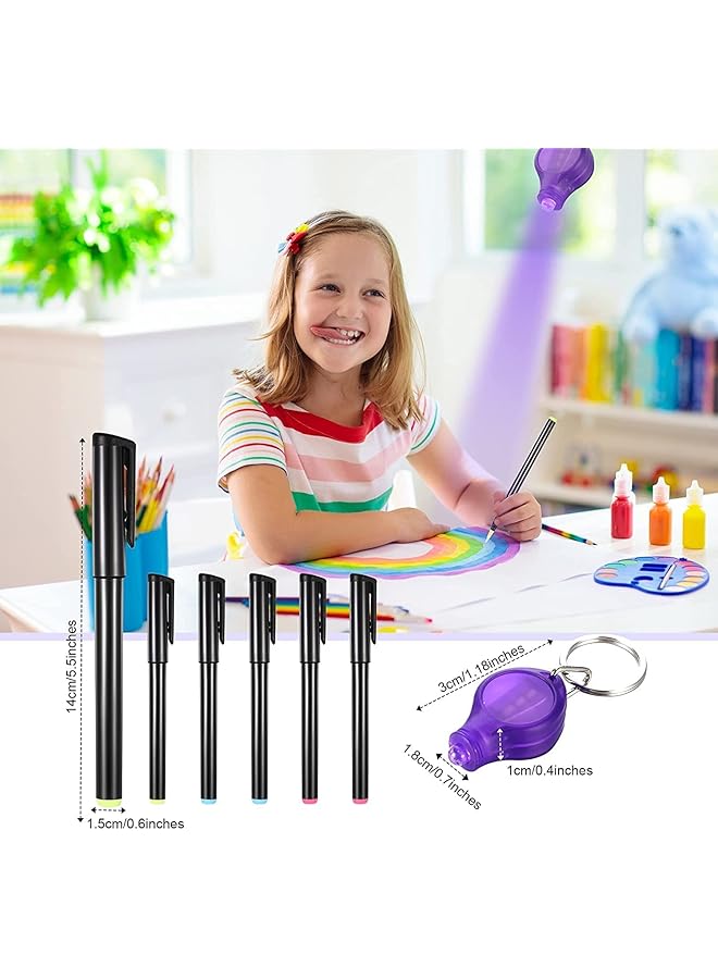 erorex Invisible Ink Pen 6Pcs Marker Disappearing Ink Secret Pen With 6Pcs Mini Led Keychain Flashlight Marker Keychain For Secret Notes Money Identify Fun Party Activity Secret Message Writing Office  - Image 2