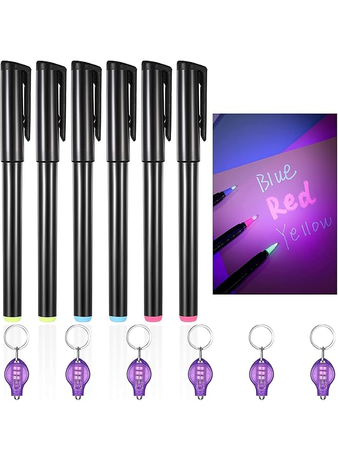 erorex Invisible Ink Pen 6Pcs Marker Disappearing Ink Secret Pen With 6Pcs Mini Led Keychain Flashlight Marker Keychain For Secret Notes Money Identify Fun Party Activity Secret Message Writing Office  - Image 1