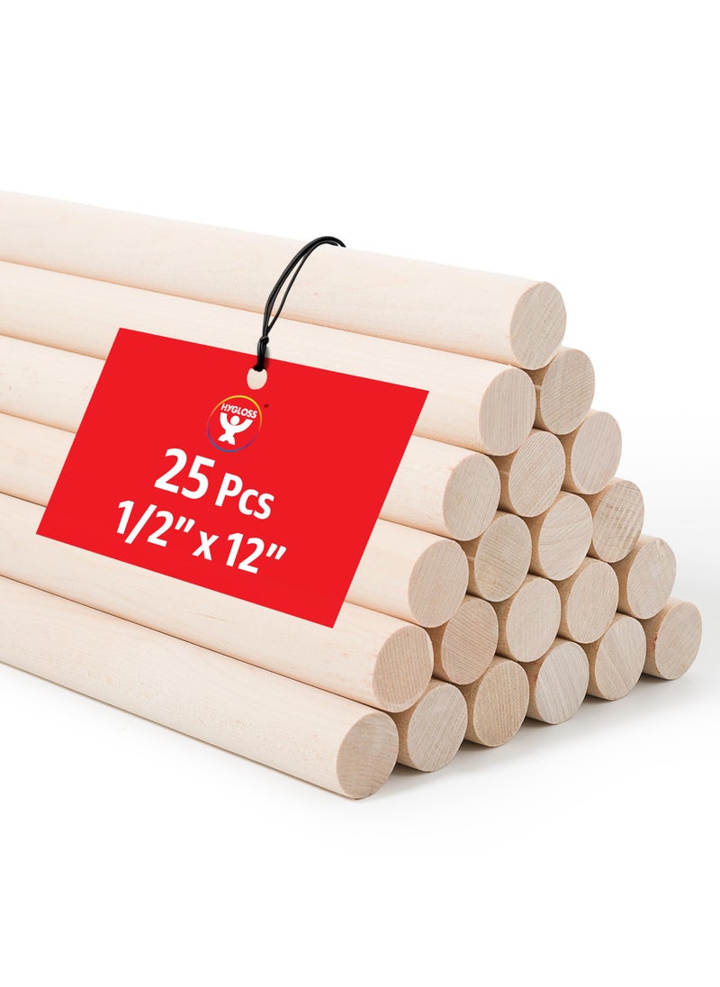 Hygloss Unfinished Birch Dowel Rods for Crafts  25Pack 12 x 12 in KilnDried Wooden Dowel Rod Craft Sticks in Bulk  Durable Wood Sticks That Resist Warping for Home School DIY  More by Hygloss 