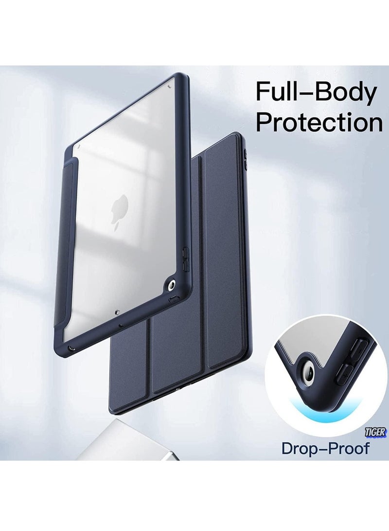 TIGER Case Compatible with iPad 10.2-Inch (9th/8th/7th Generation, 2021/2020/2019) – Slim Shockproof Stand Cover with Pencil Holder, Clear Transparent Back Shell, Navy Blue - Image 2